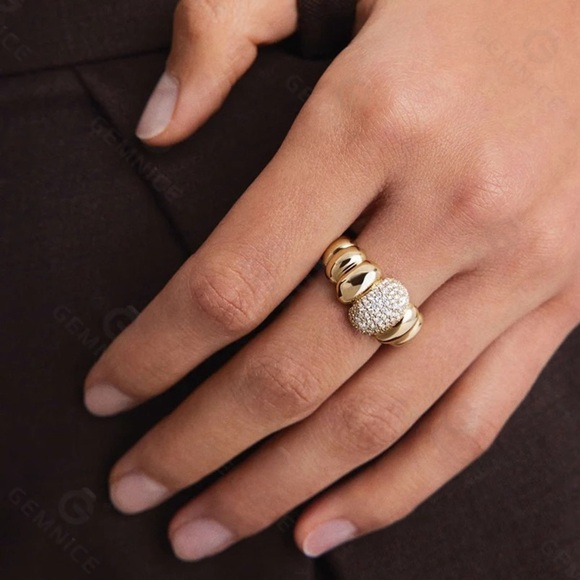 Sterling silver pave pebble ring - Picture 2 of 3